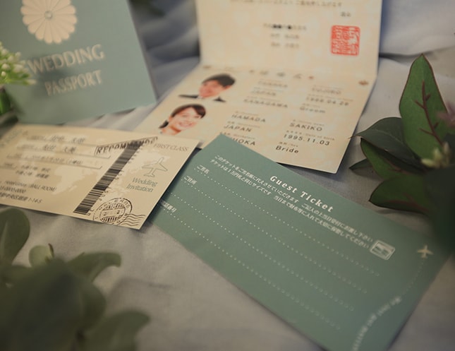 飛行機チケットパスポート招待状｜結婚式手作り招待状｜AMO LEAF